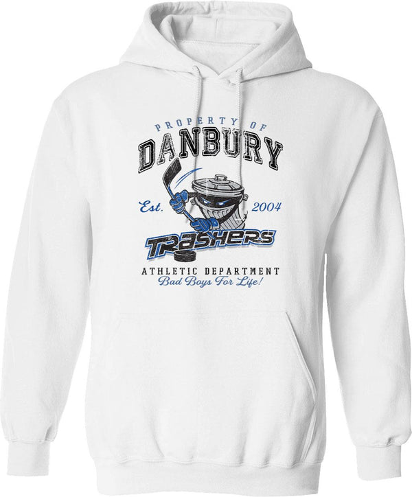 Property of Danbury Trashers Worn lts Baseball ¾ Sleeve T-Hoodie Graphic Pullover Hoodie - White