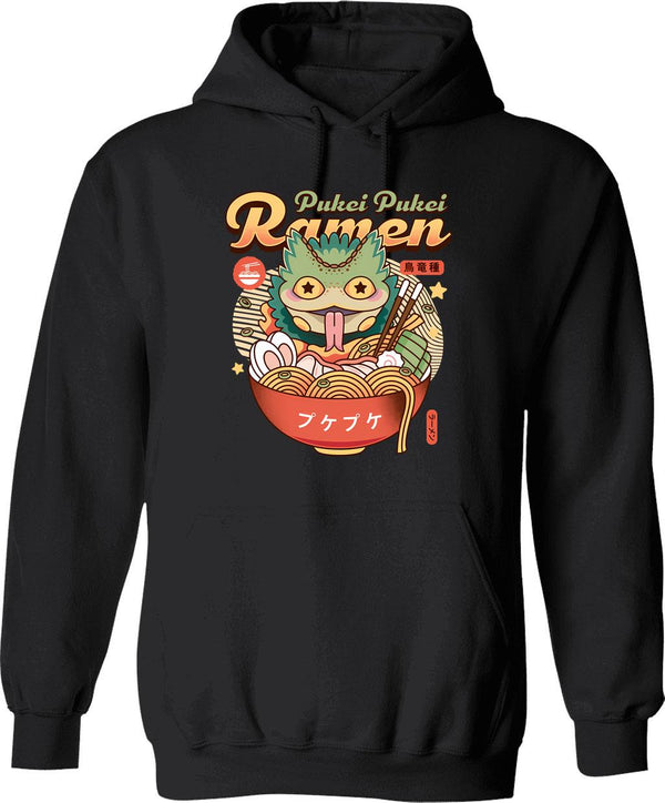Pukei Pukei Ramen Vintage Graphic Pullover Hoodie - Black
