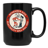 Reddy Kilowatt Electricity Will Kill You Vintage Black Coffee Mug, Gift Coffee Mug