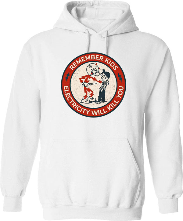 Reddy Kilowatt Electricity Will Kill You Vintage Graphic Pullover Hoodie - White
