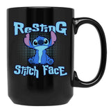 Resting Stitch Face Black Coffee Mug, Gift Coffee Mug