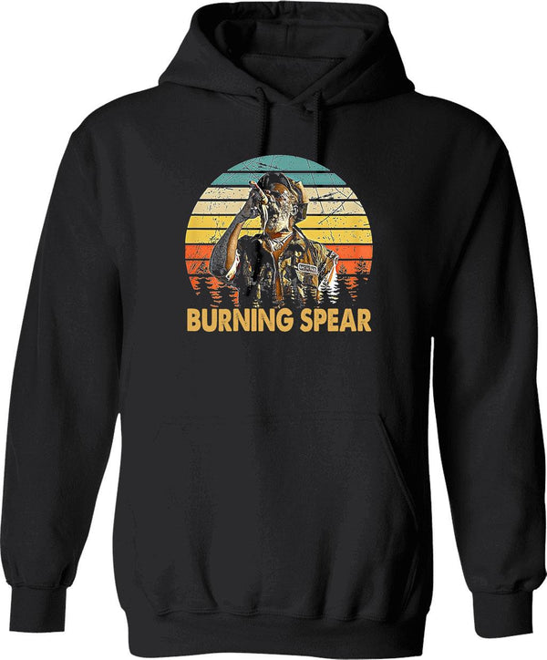 Retro Burning Art Spear Music Jamaican Singers Graphic Pullover Hoodie - Black