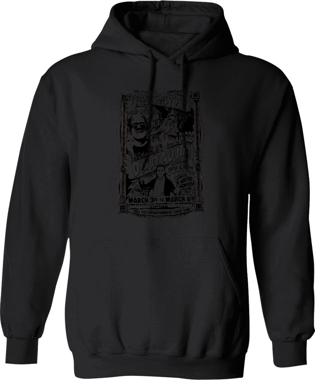 Retro Monsters Graphic Pullover Hoodie - Black