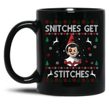 Snitches Get Stitches Ugly Christmas Sweater Black Coffee Mug, Gift Coffee Mug