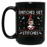 Snitches Get Stitches Ugly Christmas Sweater Black Coffee Mug, Gift Coffee Mug - Black