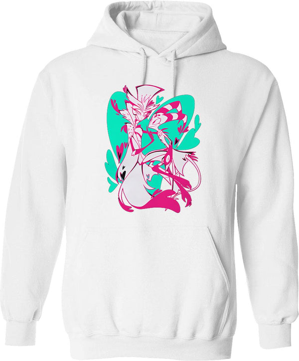 Stolas And Blitzo Valentines - Helluva Boss Graphic Pullover Hoodie - White