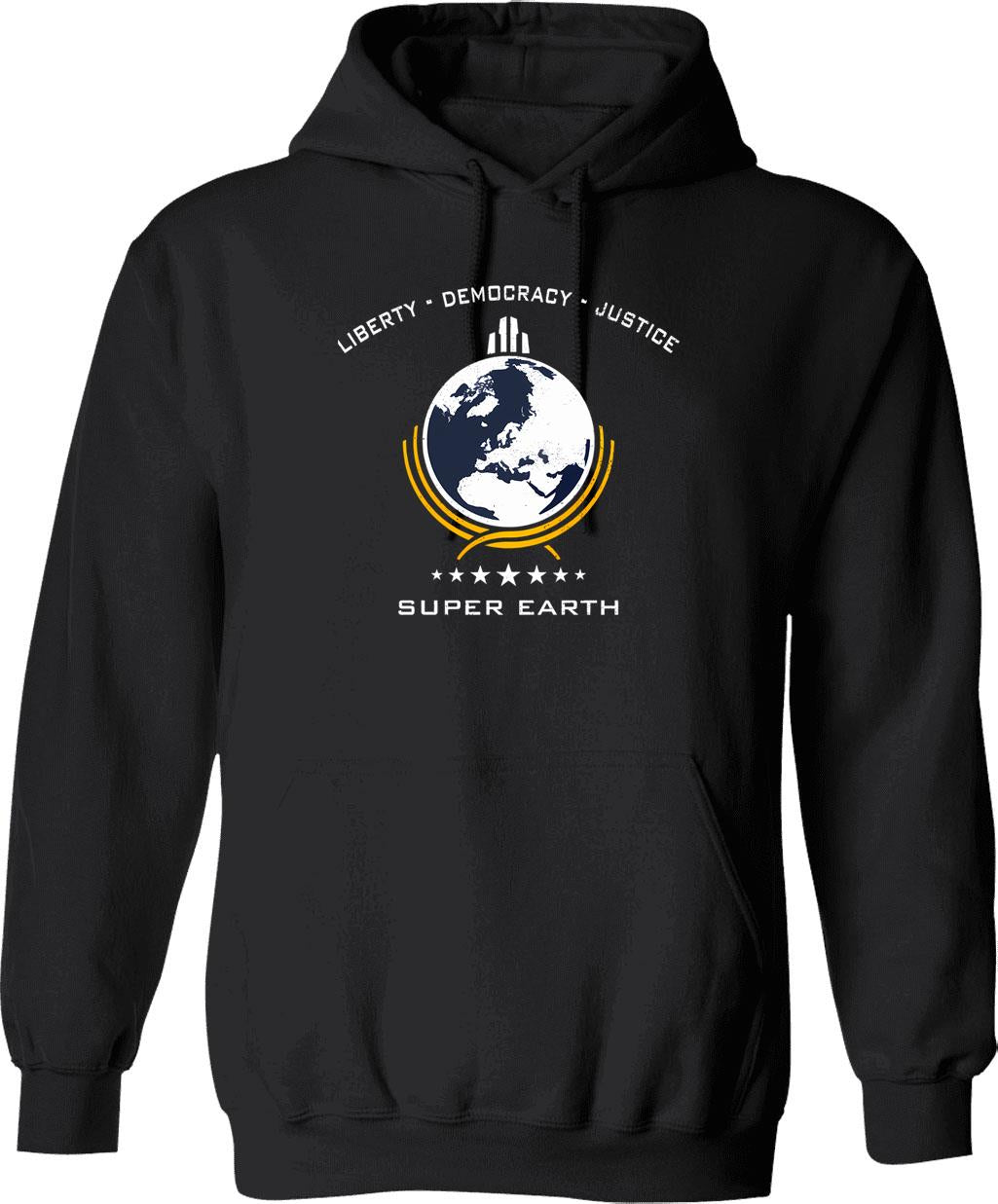 Super Earth Diving Into Hell For Liberty Graphic Pullover Hoodie - Black