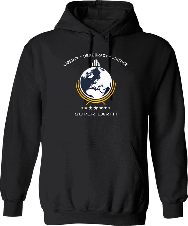 Super Earth Diving Into Hell For Liberty Graphic Pullover Hoodie - Black