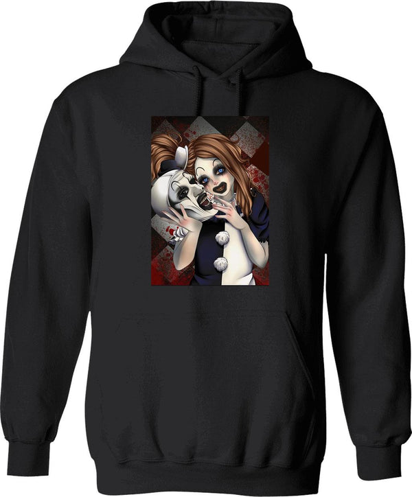 Terrifier 2- The Little Pale Girl and Art The Clown Graphic Pullover Hoodie - Black