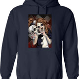 Terrifier 2- The Little Pale Girl and Art The Clown Graphic Pullover Hoodie - Navy