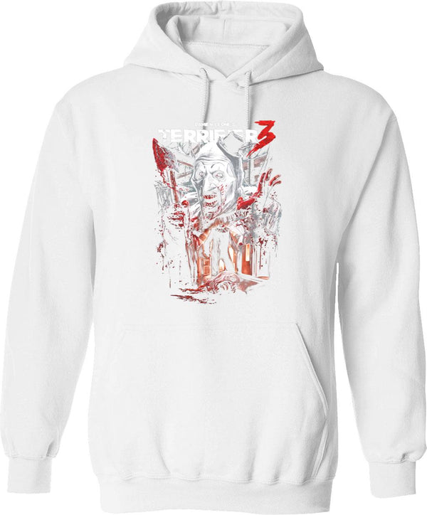 Terrifier 3 Heads Will Roll Graphic Pullover Hoodie - White