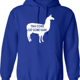 Tina Come Get Some Ham - Napoleon Dynamite Quote Graphic Pullover Hoodie - Blue