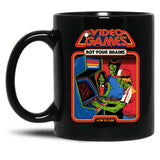 Video Games Rot Your Brains Black Coffee Mug, Gift Coffee Mug