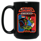 Video Games Rot Your Brains Black Coffee Mug, Gift Coffee Mug - Black