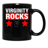 Virginity Rocks Hand Sign Black Coffee Mug, Gift Coffee Mug - Black