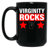 Virginity Rocks Hand Sign Black Coffee Mug, Gift Coffee Mug - Black