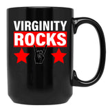 Virginity Rocks Hand Sign Black Coffee Mug, Gift Coffee Mug