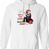 What's Your Favorite Horror Movie Christmas Xmas Holiday Ghostface Graphic Pullover Hoodie - White