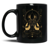 Xenomorph Meditating Tarot Card Design Premium Black Coffee Mug, Gift Coffee Mug